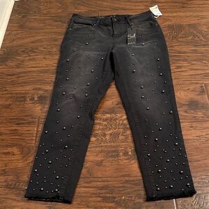 Earl Jeans Black Pearl-Studded Cropped Jeans